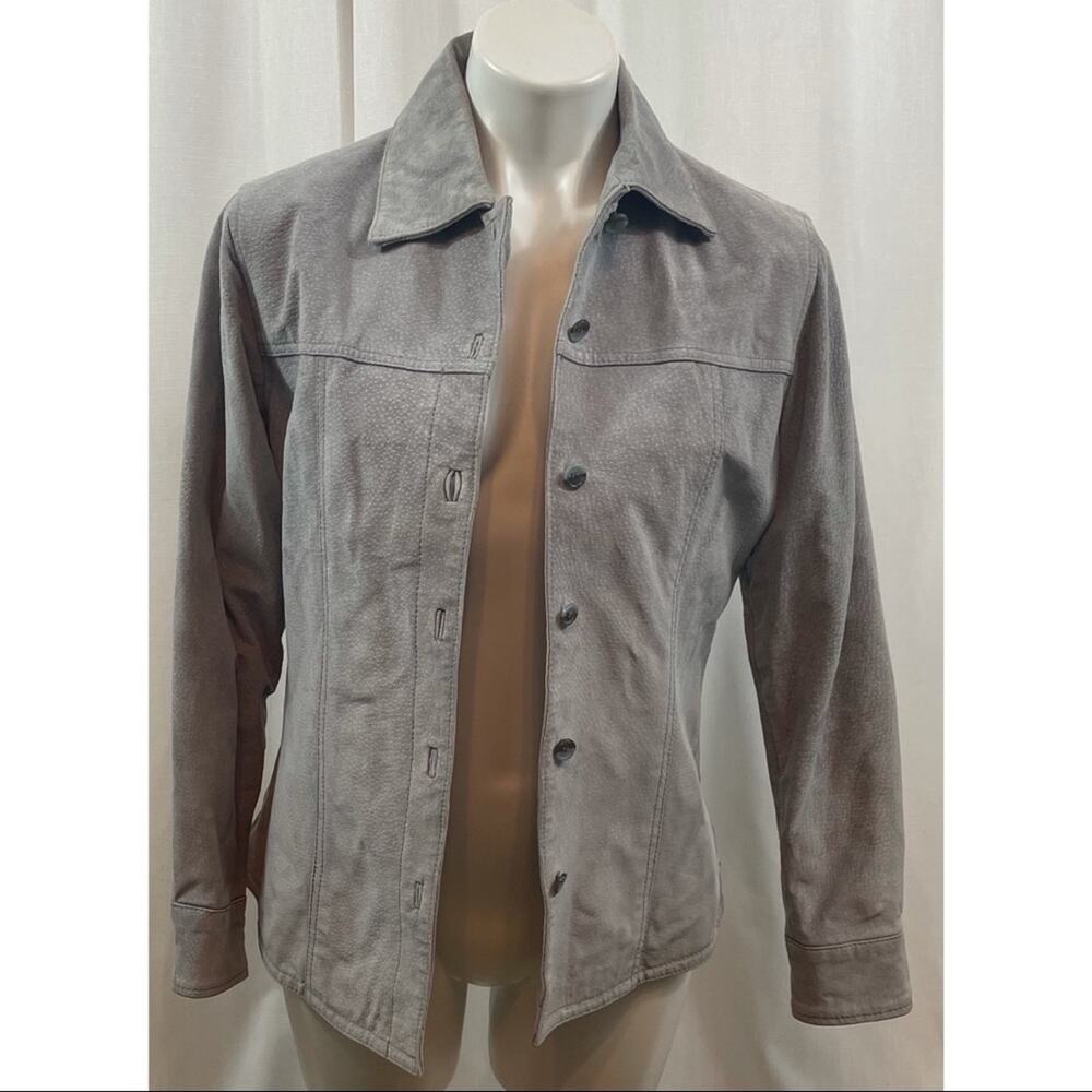 Vintage A.M.I. Leather Jacket Light Blue Suede Grey Button Up Collared